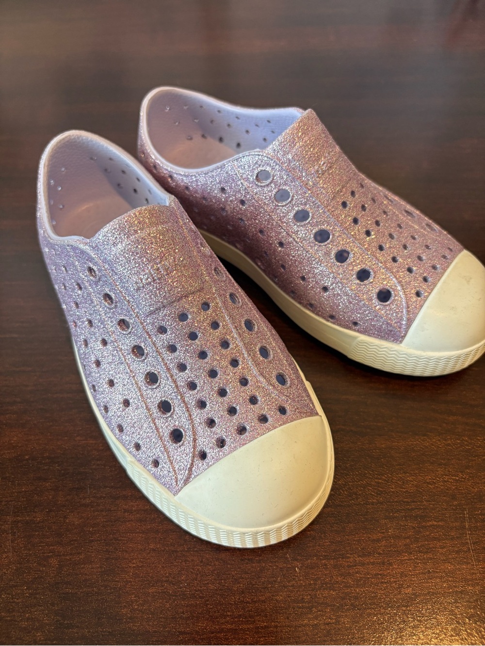 Native Kids Glitter Slip-On Shoes - Pink with Cream Toe